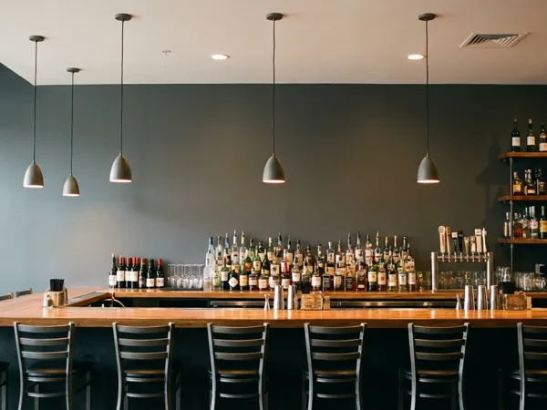 Bar with plain grey wall before vinyl wrap